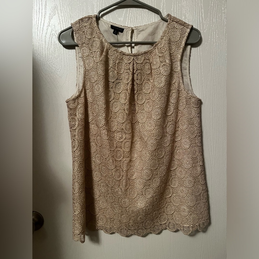NWT Talbots Gold Shimmer Metallic Medallion Crochet Lace Top Tank Blouse 10